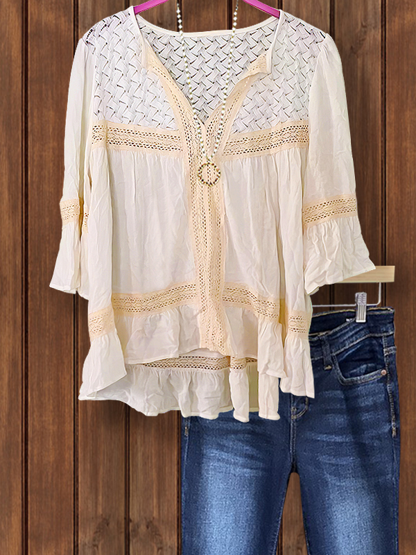 Women's top | Bohemian Crochet Webbing Patchwork Top |Website-shopcharmingrose