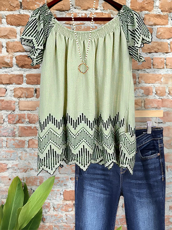 Ethnic Style Ripple Irregular Hem Top