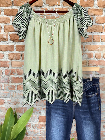 Ethnic Style Ripple Irregular Hem Top