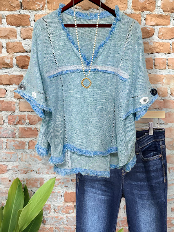 Casual Chic Textured Tassel Button Top