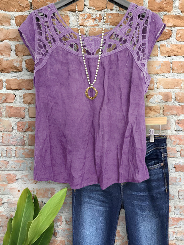 Vintage Linen Crochet Patchwork Top