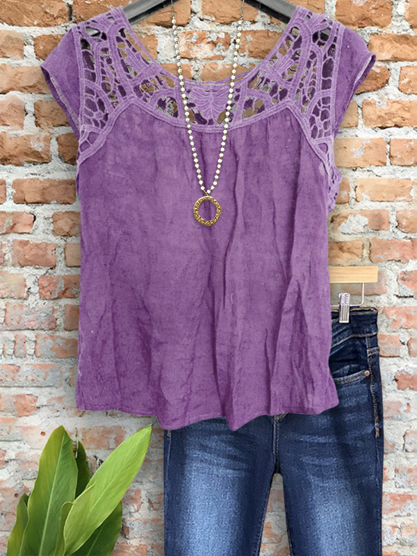 Vintage Linen Crochet Patchwork Top