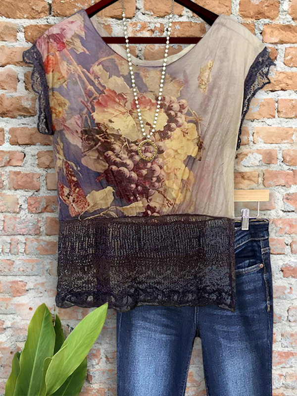 Vintage Abstract Print Crochet Top