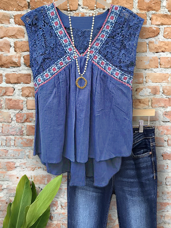 Bohemian Ethnic Crochet Patchwork Top
