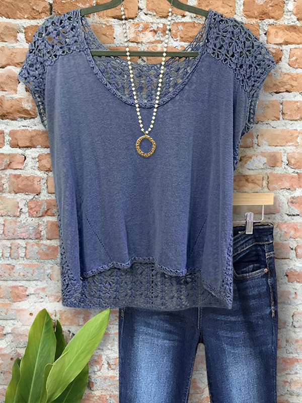 Vintage Casual Crochet Short Sleeve Top