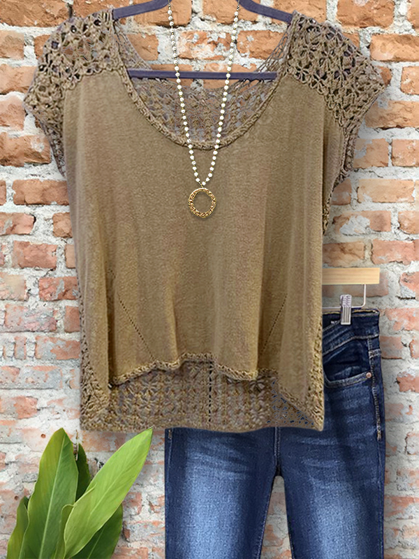 Vintage Casual Crochet Short Sleeve Top