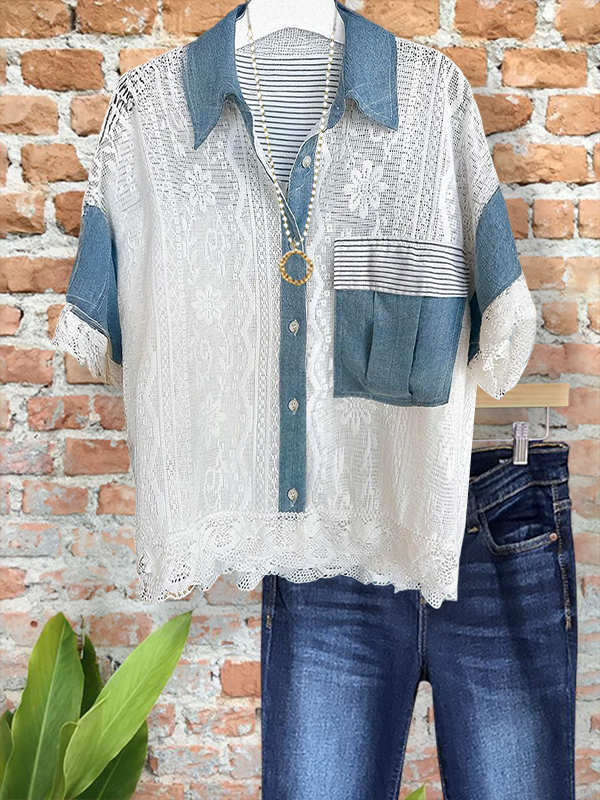 Vintage Denim Lace Patchwork Shirt