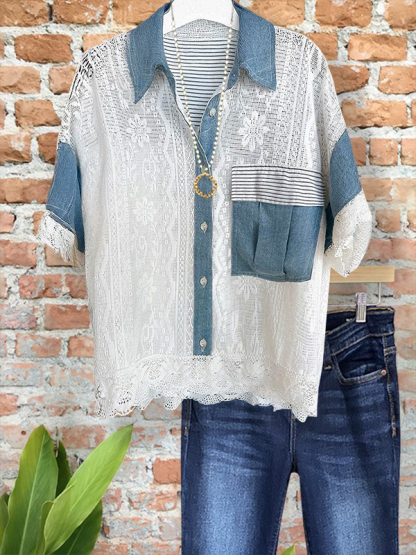 Vintage Denim Lace Patchwork Shirt