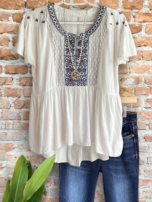 Bohemian Gathered Floral Patchwork Top