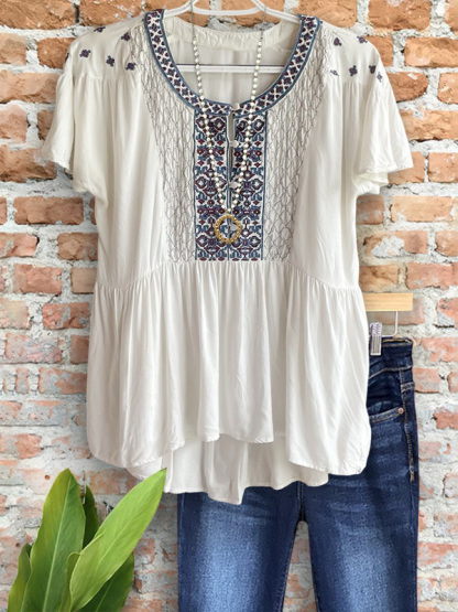 Bohemian Gathered Floral Patchwork Top