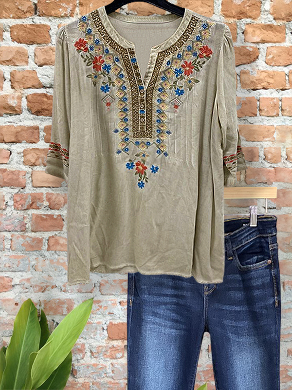 Women's top | Bohemian Vintage Embroidered Floral Top |Website-shopcharmingrose
