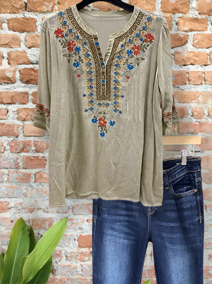 Bohemian Vintage Embroidered Floral Top