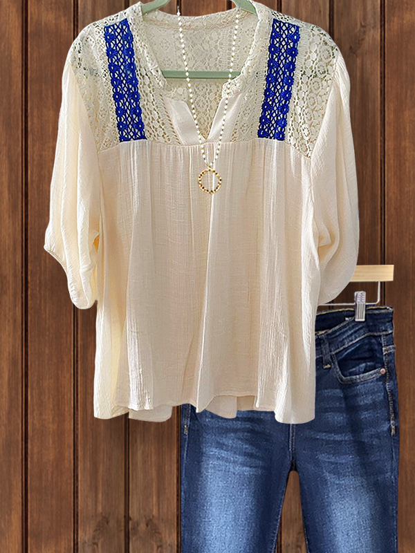 Bohemian Lace Linen Patchwork Top