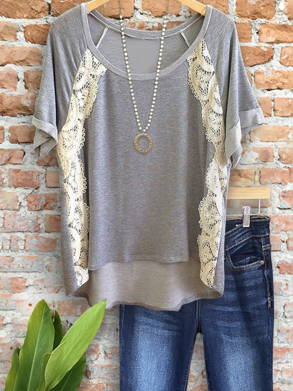 Cozy Lace Trim Short Sleeve Top