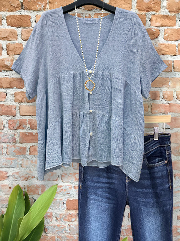 Cotton And Linen Layered Hem Casual Top
