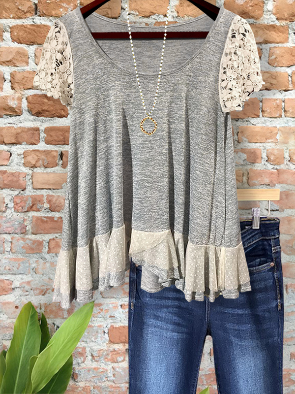 Casual Cozy Crochet Floral Patchwork Top