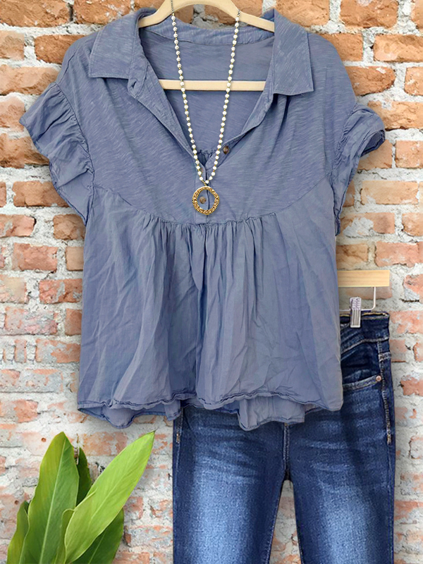 Casual Cozy Ruched Shirt Collar Top
