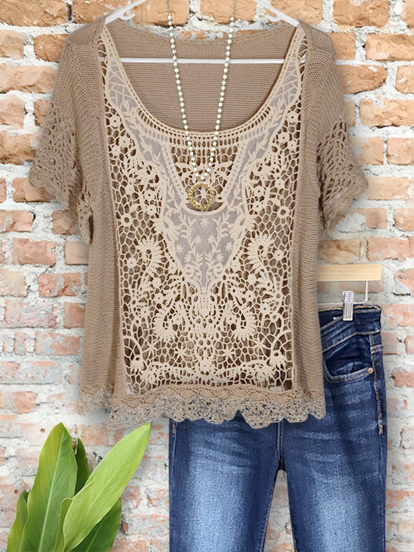 Bohemian Crochet Lace Short Sleeve Top