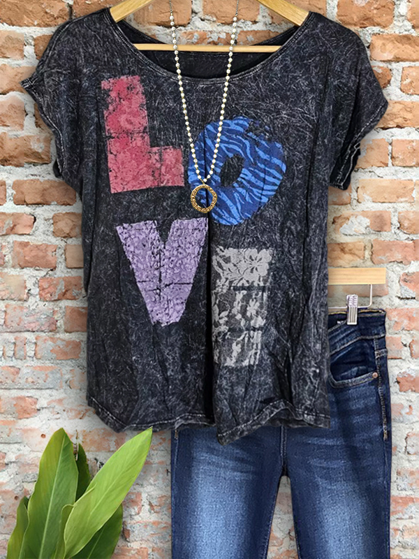 Retro Casual Letter Print T-Shirt