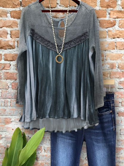 Vintage Cozy Crochet Patchwork Top