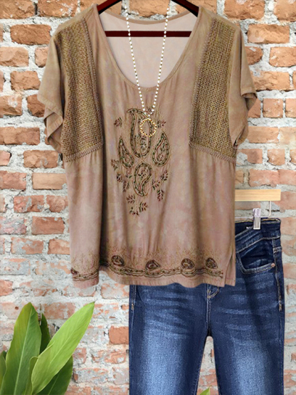 Vintage Hollow Paisley Embroidered Top