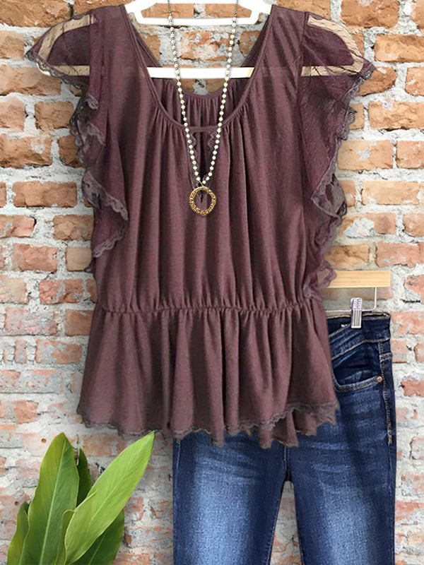 Charming Cozy Lace Elastic Waist Top