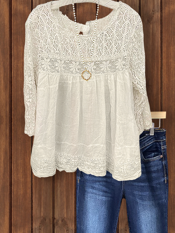 Women's top | Bohemian Linen Crochet Floral Top |Website-shopcharmingrose