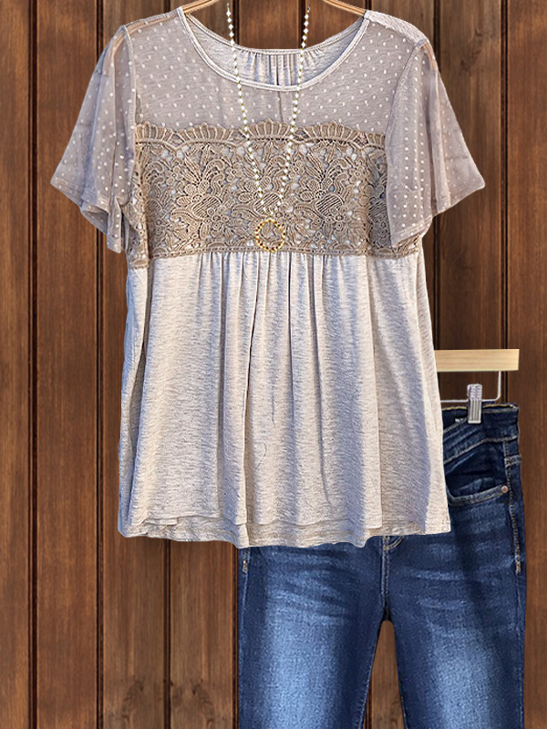 Women's top | Casual Crochet Lace Patchwork Top |Website-shopcharmingrose