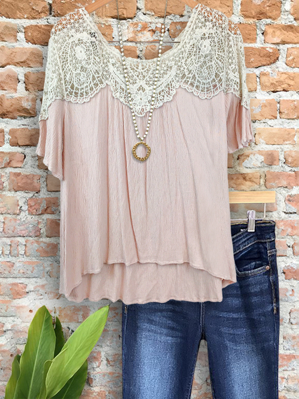 Casual Hollow Patchwork V-Neck Top
