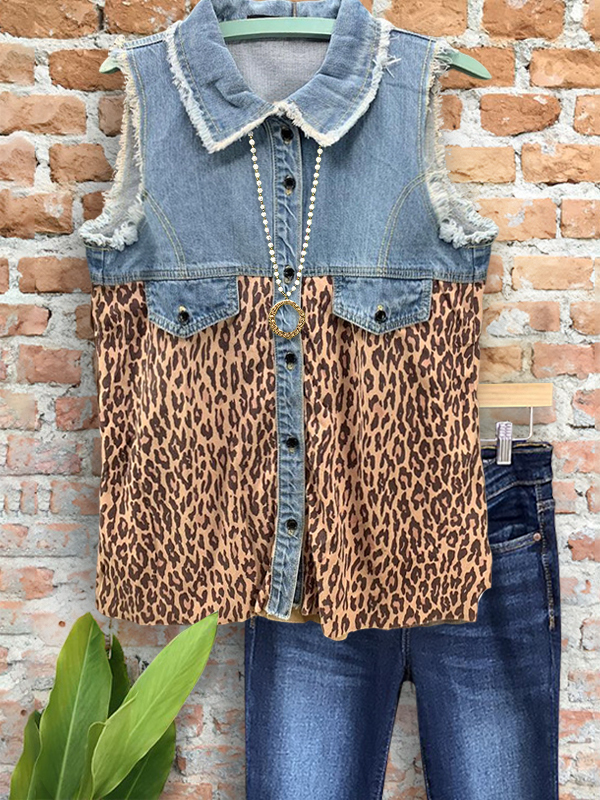 Casual Classic Leopard Print Patchwork Top