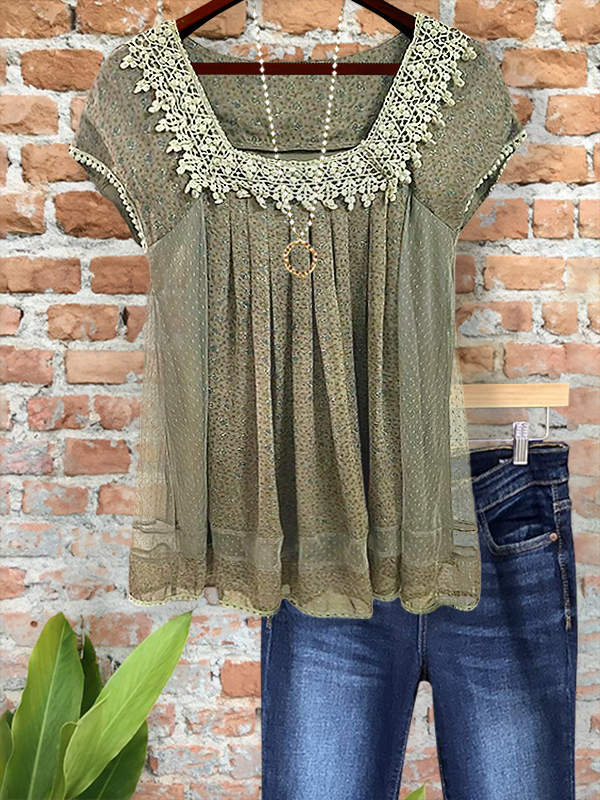 Vintage Sweet Crochet Lace Patchwork Top