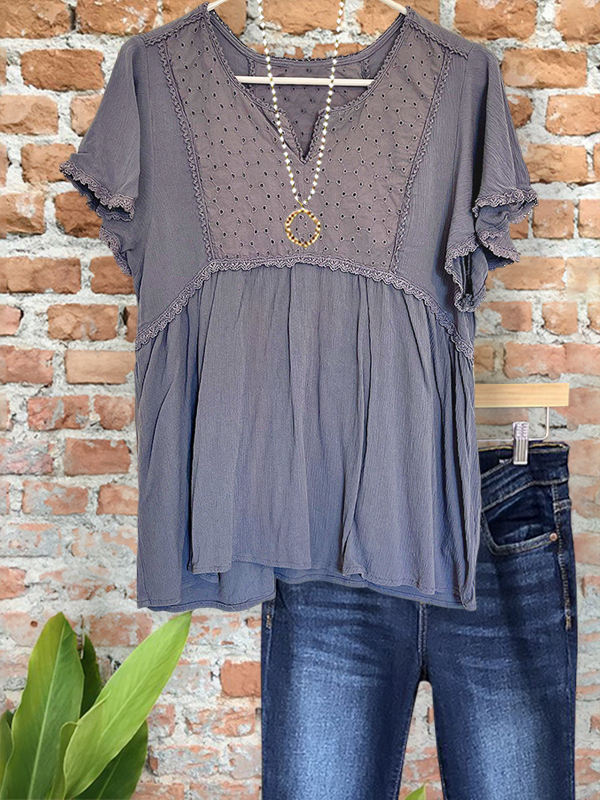Women's top | Casual Vintage Ruched Patchwork Top |Website-shopcharmingrose