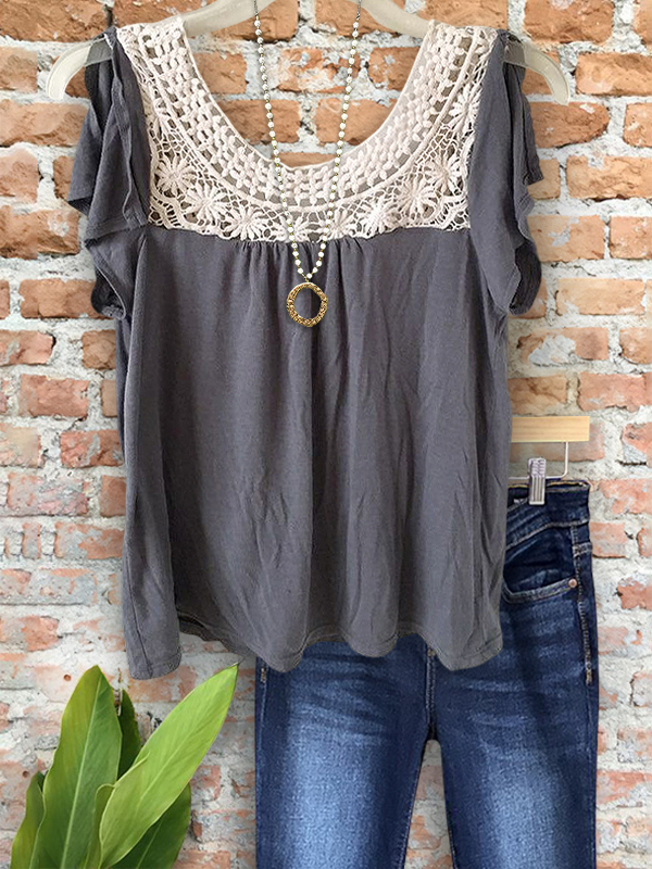Bohemian Vintage Soft Crochet Ruched Top