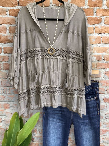 Casual Loose Crochet Patchwork Hoodie