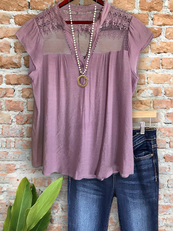 Elegant Lace Patchwork Short Sleeve Top