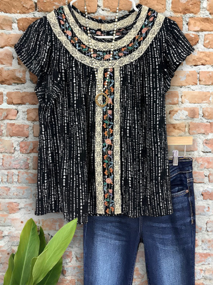 Embroidered Floral Lace Patchwork Casual Top
