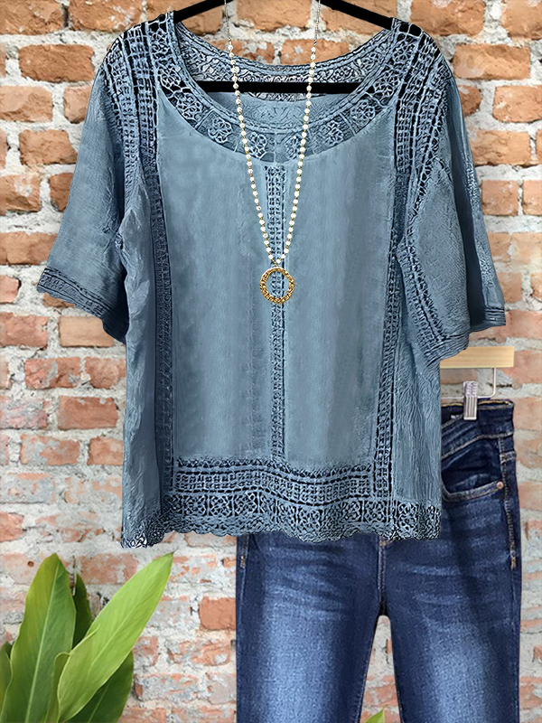 Casual Vintage Crochet Patchwork Top