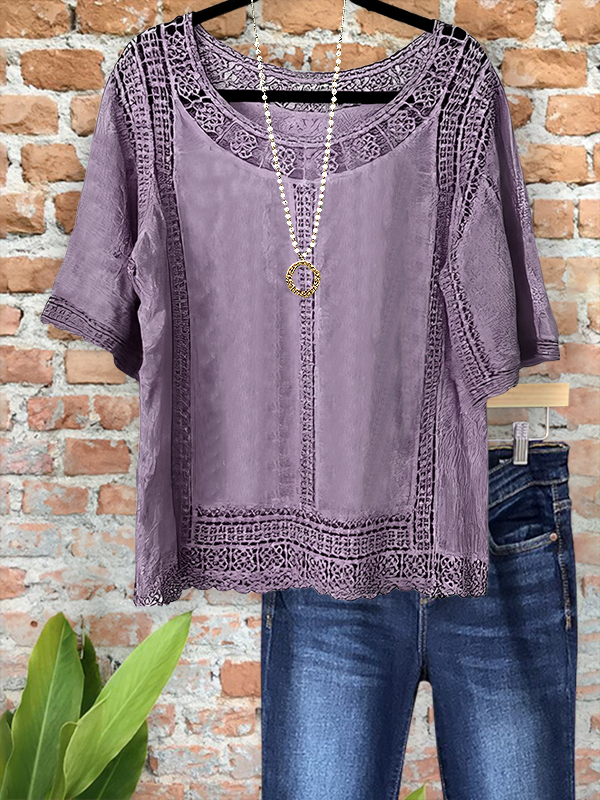 Casual Vintage Crochet Patchwork Top