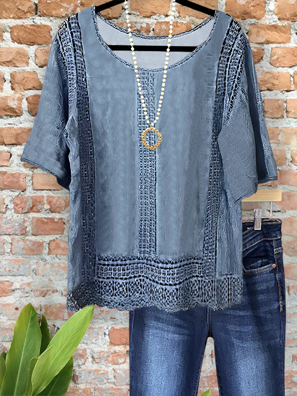 Casual Vintage Crochet Patchwork Top