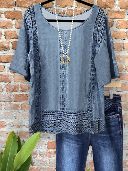 Casual Vintage Crochet Patchwork Top