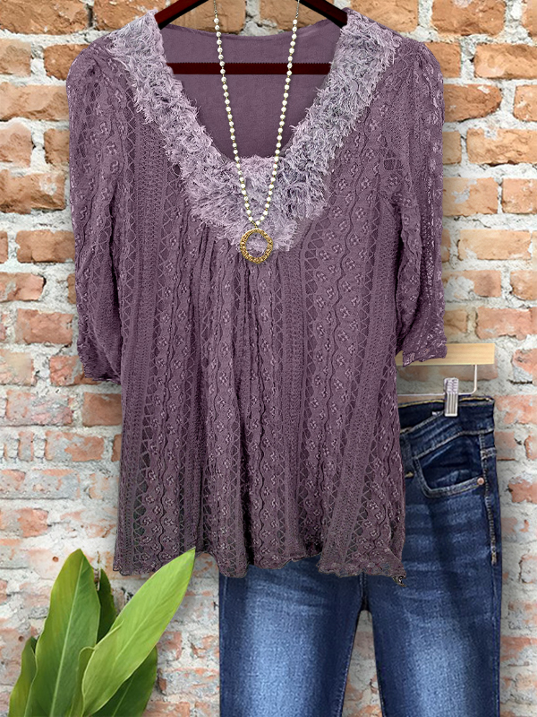 Vintage Lace Patchwork V-Neck Top