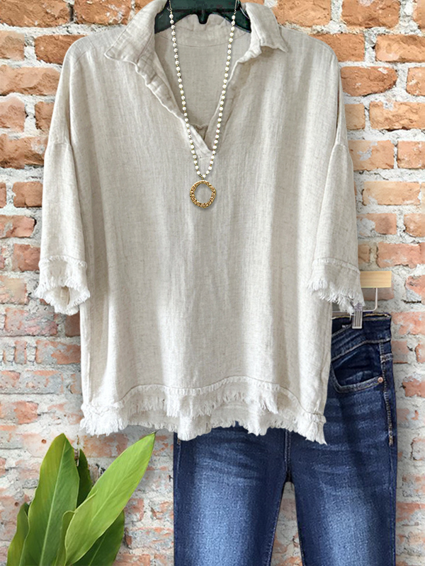 Casual Cozy Linen Raw Edge Top