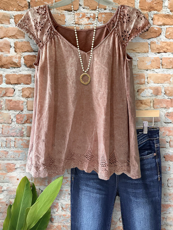 Casual Hollow Jacquard Short-Sleeved Top