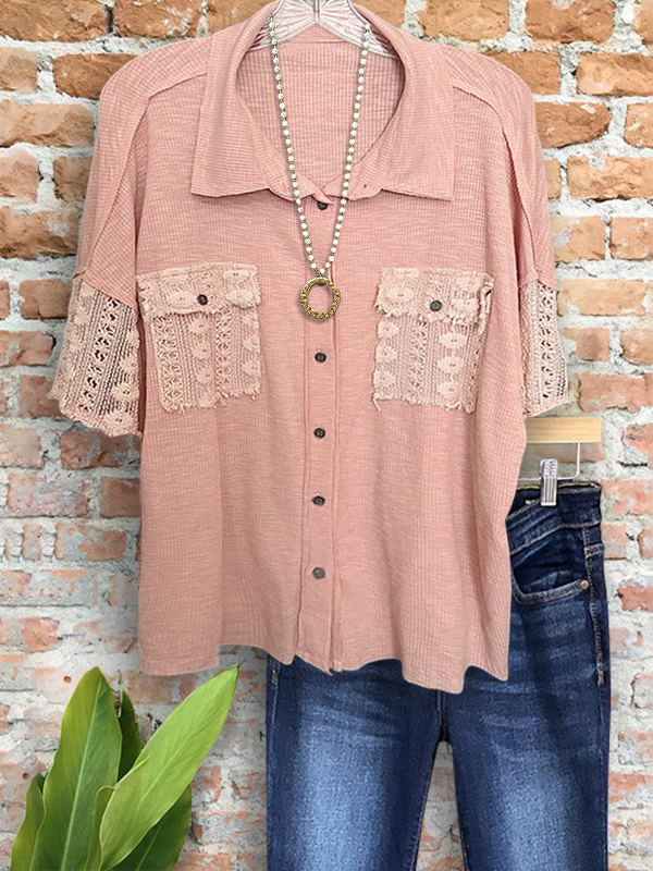 Casual Textured Crochet Mesh Patchwork Top