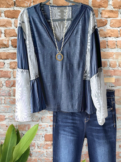 Vintage Lace Patchwork V-Neck Top