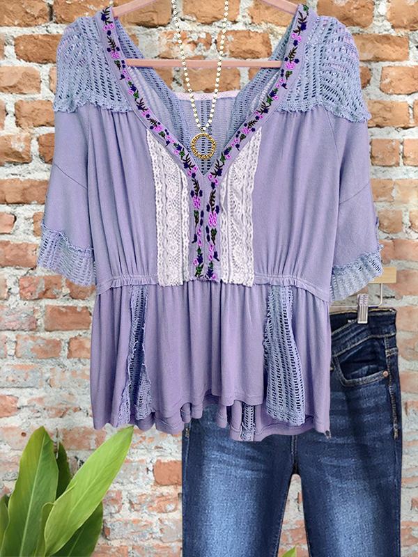 Pastoral Cozy Floral Crochet Patchwork Top