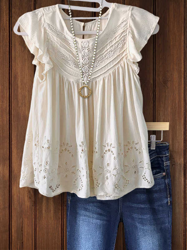Gentle And Chic Hollow Jacquard Lace Top