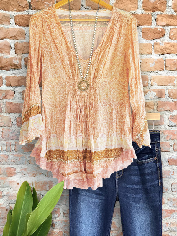 Bohemian Floral Smocked Detail Top