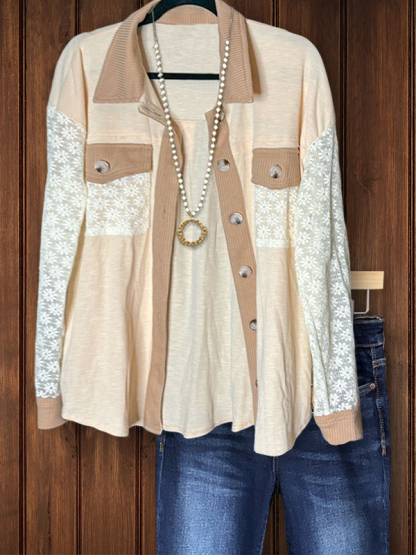 Chic Casual Lace Patchwork Shirt Collar Top
