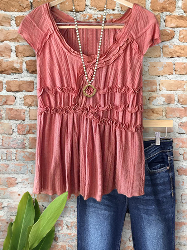 Vintage Chic Ruffled Ruched Top